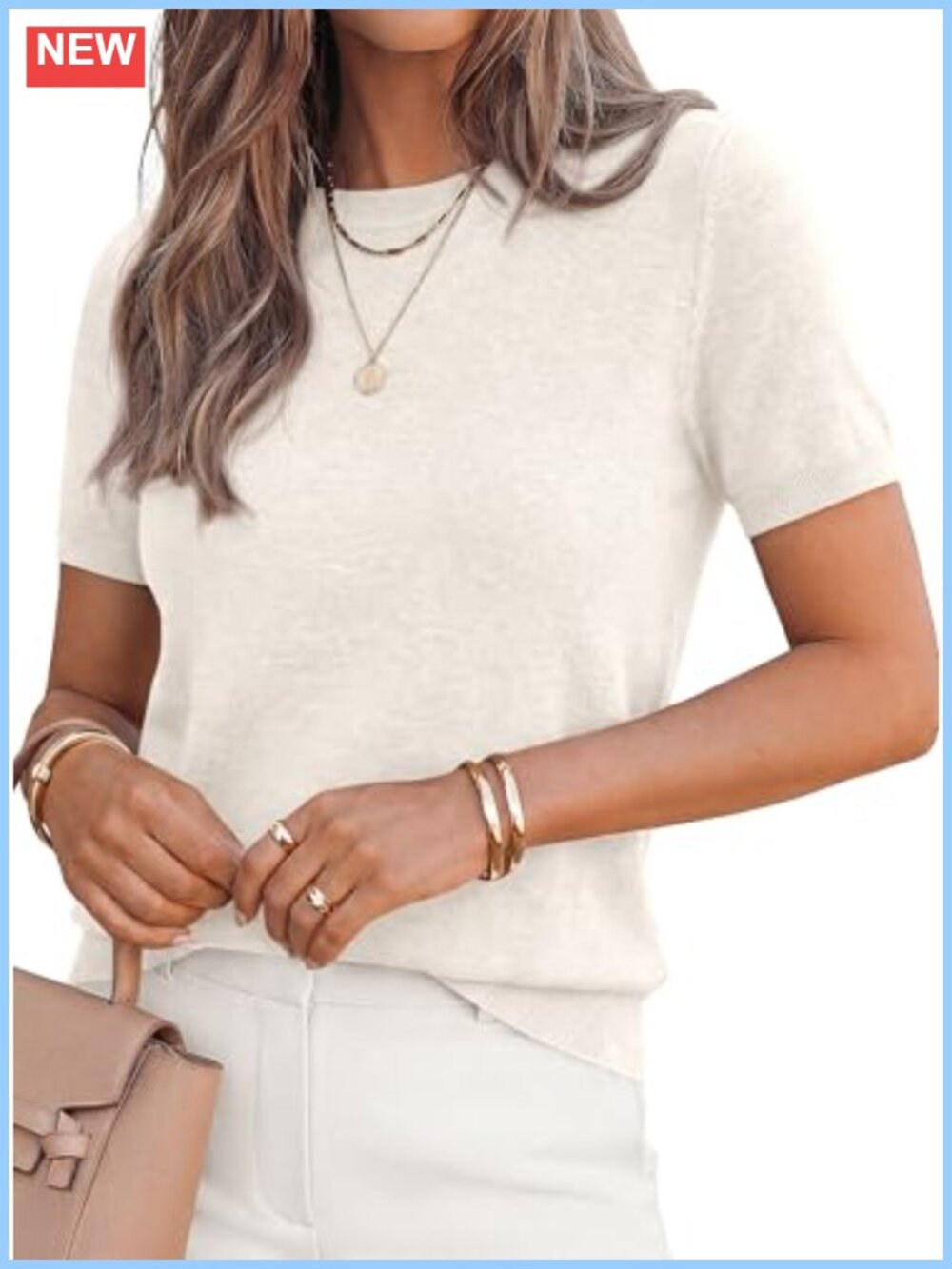 Lightweight Pullover Crew Neck Short Sleeve Knit Summer Top Ribbed